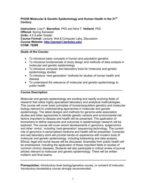 Syllabus - Environmental Health Sciences, UC Berkeley, School of ...