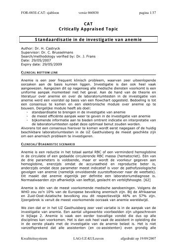 CAT Critically Appraised Topic Standaardisatie in de ... - UZ Leuven