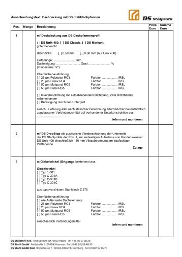 Ausschreibungstext: Dachdeckung mit DS Stahldachpfannen Pos ...