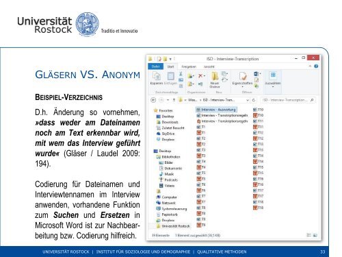 Transkription: Methodik & Technik - Wirtschafts - Universität Rostock