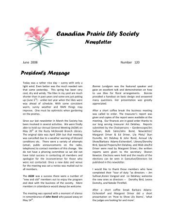 June CPLS Newsletter - Canadian Prairie Lily Society