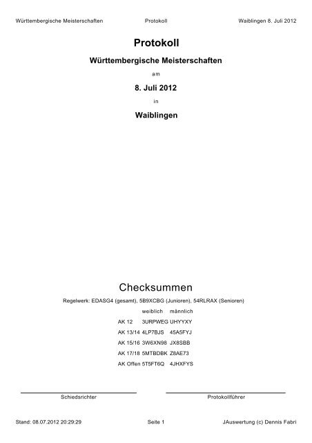 Checksummen Protokoll - DLRG-Jugend WÃ¼rttemberg