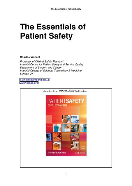 The Essentials of Patient Safety - Clinical Human Factors Group