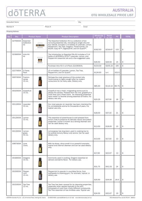 Doterra on sale price list