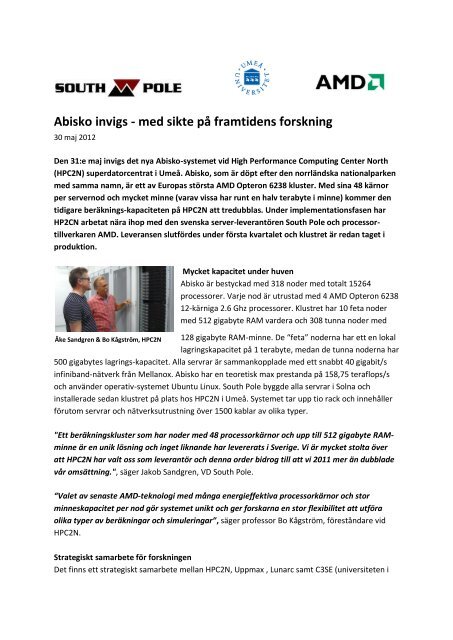 Abisko invigs - med sikte pÃ¥ framtidens forskning - HPC2N - UmeÃ¥ ...