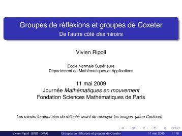 Groupes de réflexions et groupes de Coxeter - De l ... - DMA - Ens