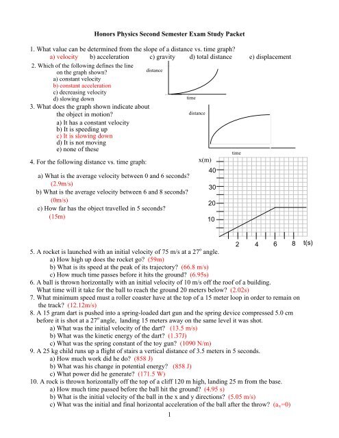 Honors Physics Second Semester Exam Study Packet 1 What Value