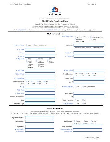 Multi-Family Data Input Form MLS Information Office ... - NTREIS