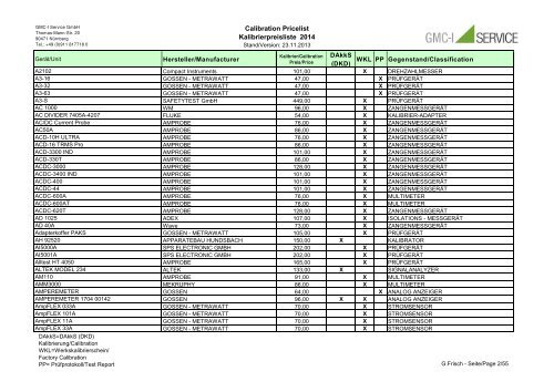 Calibration Price List - GMC-I Service GmbH