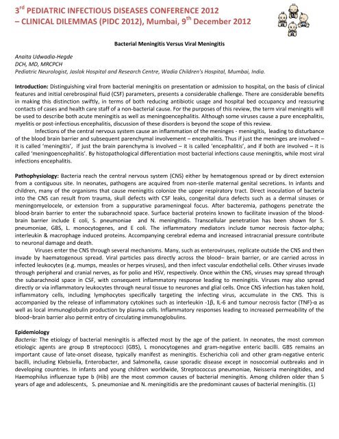 Bacterial Meningitis Versus Viral Meningitis - Pediatric ...