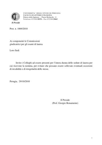 Prot. n. 1069/2010 Ai componenti le Commissioni giudicatrici per gli ...