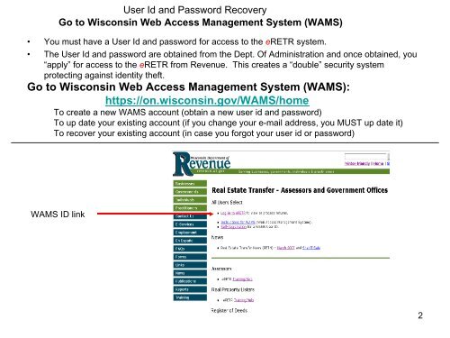 eRETR - Wisconsin Web Access Management System (WAMS ...