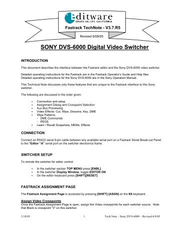 SONY DVS-6000 Digital Video Switcher - Editware