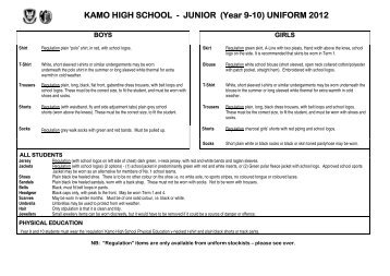 KAMO HIGH SCHOOL - JUNIOR (Year 9-10) UNIFORM 2012