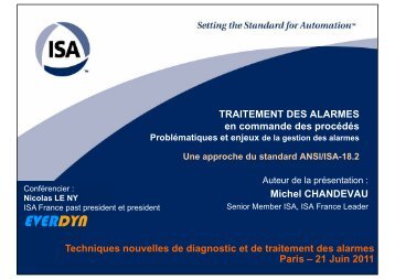 Gestions des alarmes: PrÃ©sentation du standard technique ISA 18-2