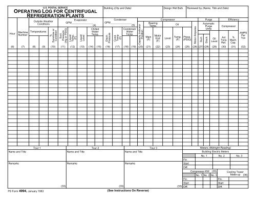 Operating Log operating log for centrifugal refrigeration plants - NALC Branch 78