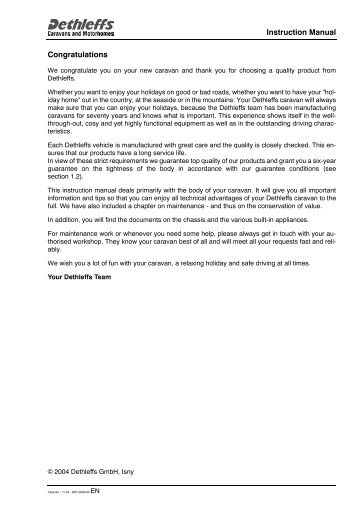 User Manual Caravan 2005 - Dethleffs