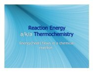 Reaction Energy a/k/a Thermochemistry