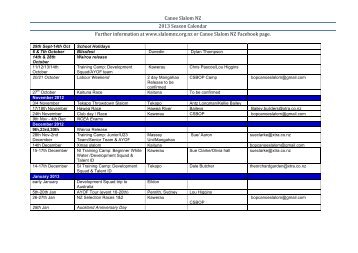 2013 Calendar - Slalom NZ