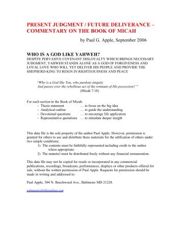 commentary on the book of micah - Free sermon outlines, Bible ...