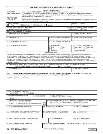 DD Form 2875, System Authorization Access Request (SAAR) - DCMA