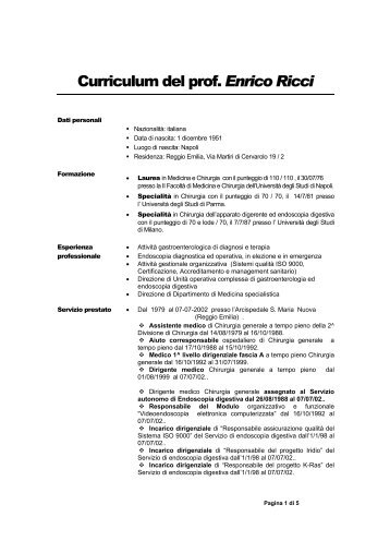 Curriculum del prof. Enrico Ricci - Infosalute.info