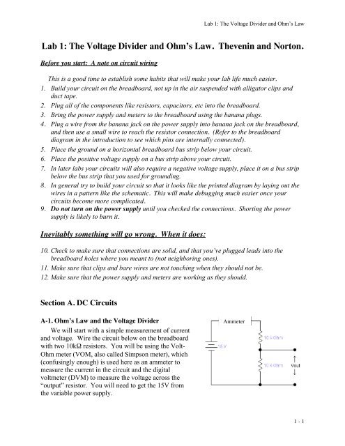 Lab 1: The Voltage Divider and Ohm's Law. Thevenin and Norton.