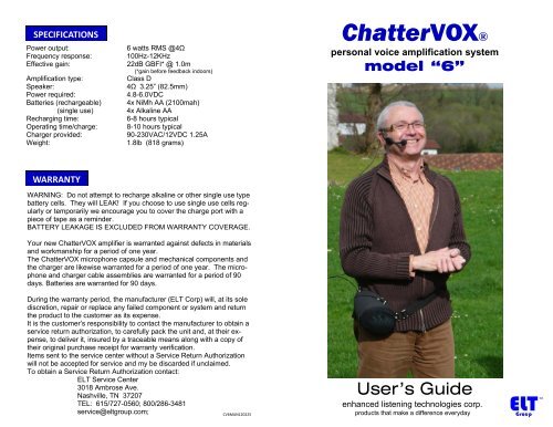 ChatterVOX 6 user guide - Centrum Sound