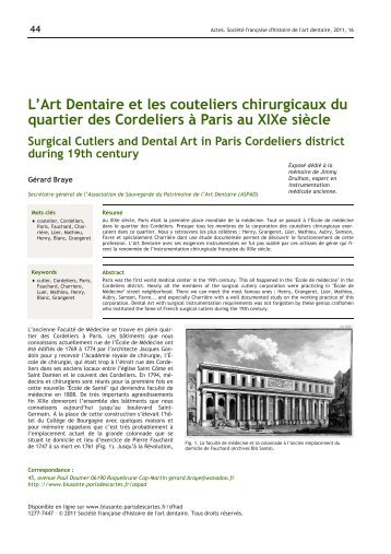 L'Art Dentaire et les couteliers chirurgicaux du quartier des ...