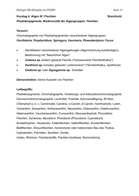 Modul Biologie II/B: Evolution, Entwicklung und Systematik der ...
