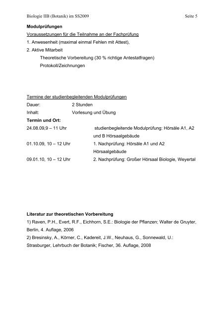 Modul Biologie II/B: Evolution, Entwicklung und Systematik der ...