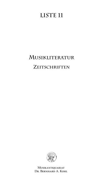 LISTE 11 MUSIKLITERATUR ZEITSCHRIFTEN - Musikantiquariat Dr ...