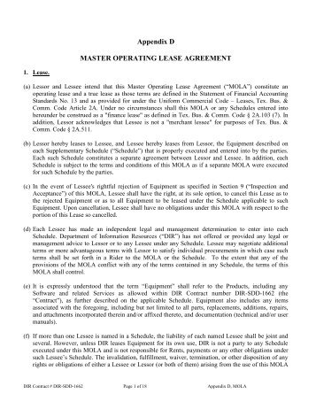 Appendix D MASTER OPERATING LEASE AGREEMENT - Texas ...