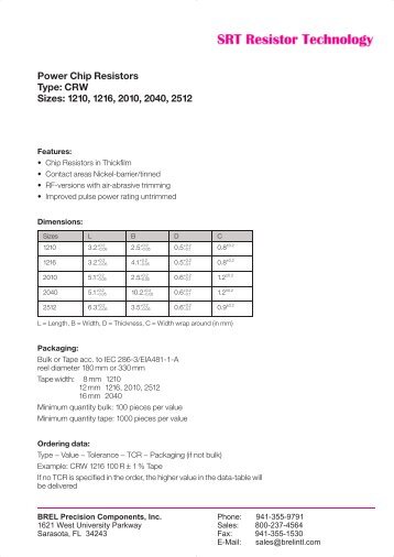 Power Chip Resistors Type: CRW Sizes: 1210, 1216, 2010, 2040 ...