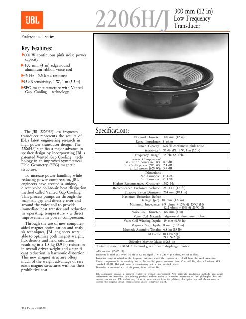 2206H/J Specification Document - JBL Professional