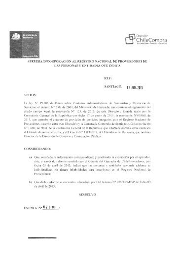 ResoluciÃ³n Proveedores Inscritos Marzo 2013 - Chileproveedores