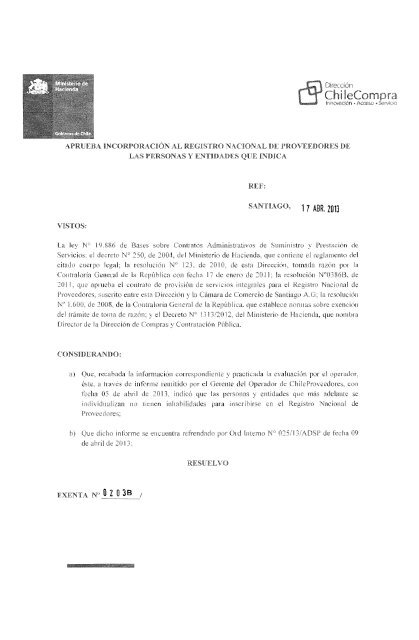 Resolucia N Proveedores Inscritos Marzo 13 Chileproveedores