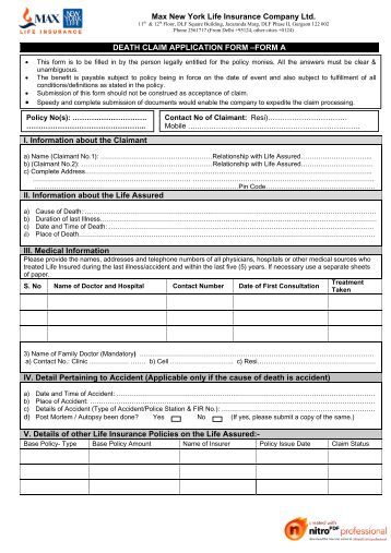 death claim form death claim application form max life insurance death claim form death claim application form max life insurance