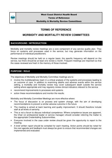 terms of reference morbidity and mortality review committees