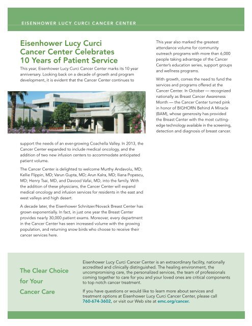 Cancer Program Annual Report - Eisenhower Medical Center