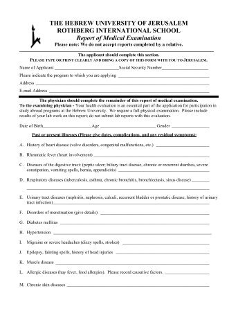 Hebrew University Medical Form - Butler University Institute for ...