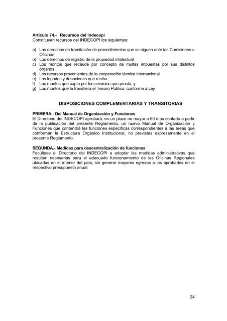 reglamento de organizacion y funciones del instituto ... - Indecopi