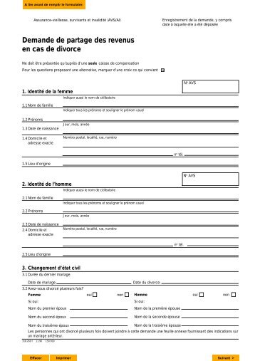 Formulaire "Demande de partage des revenus en cas de divorce"