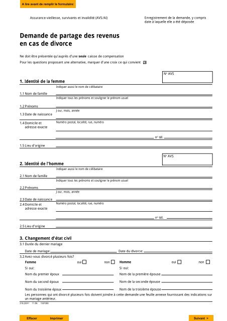 Formulaire &quot;Demande de partage des revenus en cas de divorce&quot;