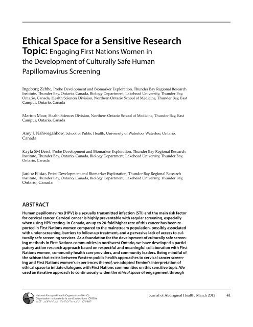 Ethical Space for a Sensitive Research Topic - National Aboriginal ...