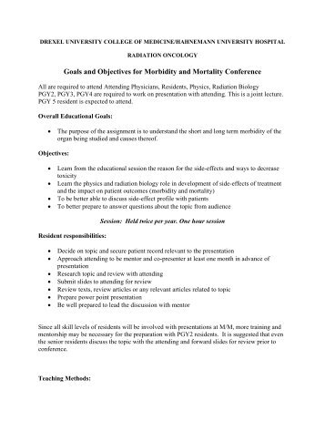 Goals and Objectives for Morbidity and Mortality Conference