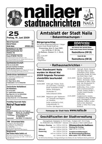 Amtsblatt der Stadt Naila - Bekanntmachungen - - Rathausnachrichten