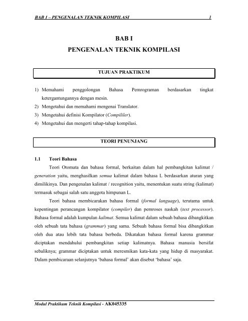 BAB I PENGENALAN TEKNIK KOMPILASI - iLab