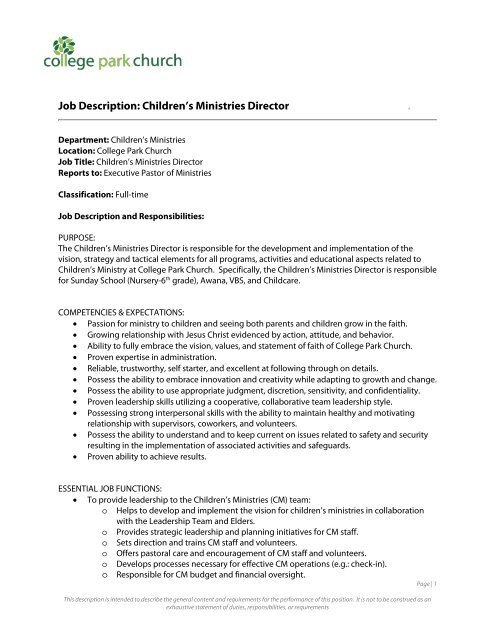 Church Transportation Ministry Job Description Transport Informations 