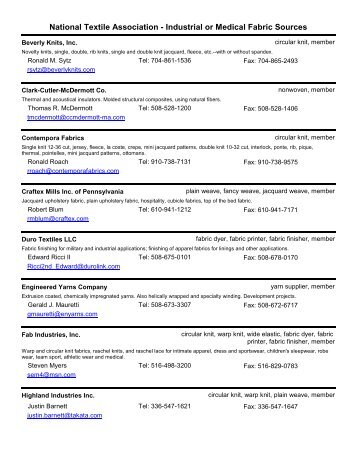 National Textile Association - Industrial or Medical Fabric Sources